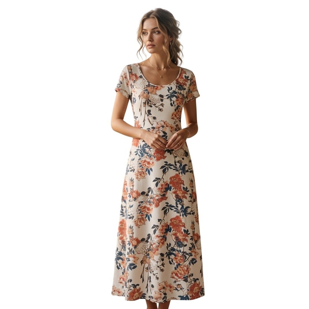 PERUVIAN CONNECTION Floral Pima Cotton Modal Maxi Dress XS Cottage Boho $249